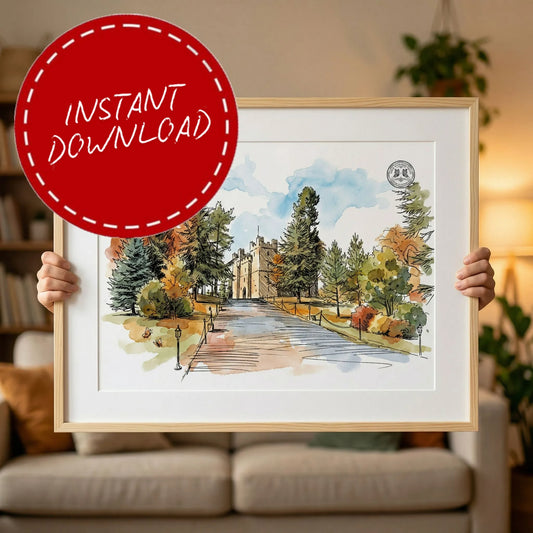 Langley Castle Wedding Venue Illustration - Digital Download