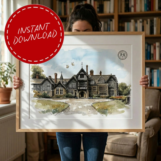 Plas Dinam Country House Wedding Venue Illustration — Wales