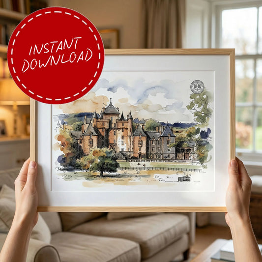 Thirlestane Castle Wedding Venue Illustration Scottish Borders Line Art