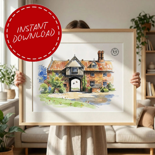 Hales Hall & The Great Barn – Wedding Venue Illustration